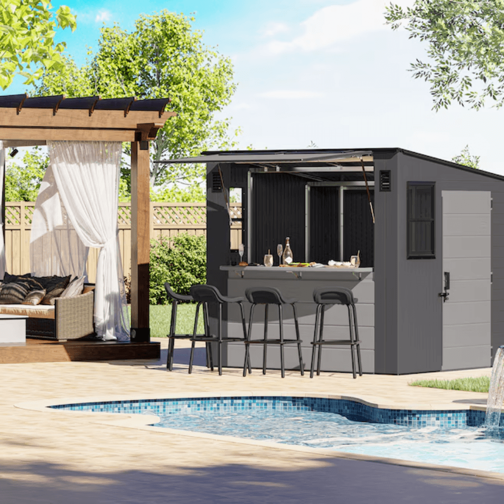 Suncast Cabana Entertainment Shed 2.44 m x 2.13 m Resin Standard Pent Storage Shed with Floor Kit