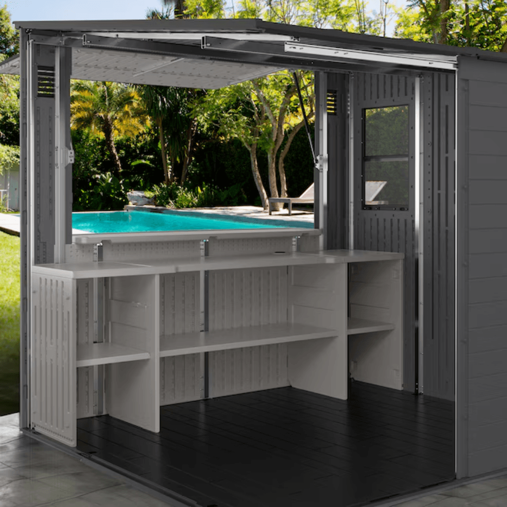 Suncast Cabana Entertainment Shed 2.44 m x 2.13 m Resin Standard Pent Storage Shed with Floor Kit