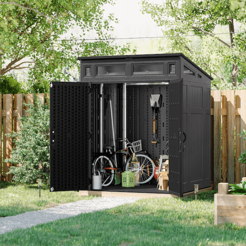 Suncast 1.9 m x 1.5 m Modernist Lean-to Resin Storage Shed (Floor Included) in Gray | BMS6583T