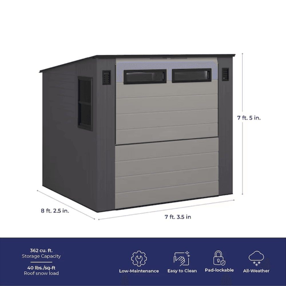 Suncast Cabana Entertainment Shed 2.44 m x 2.13 m Resin Standard Pent Storage Shed with Floor Kit