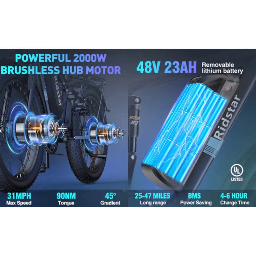 Ridstar E26 Pro Dual Motor 2000W 48V 23AH/ / E26 1000W 48V 15.6AH E-Bike