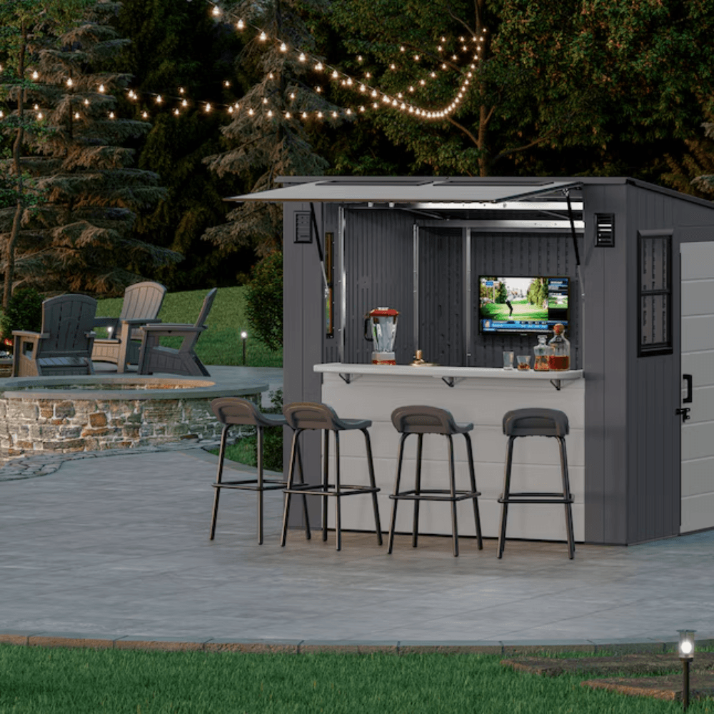 Suncast Cabana Entertainment Shed 2.44 m x 2.13 m Resin Standard Pent Storage Shed with Floor Kit