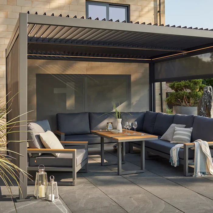 Royce Cube Aluminium Luxury Pergola with Solar LED Light Pack | Anthracite | 3.6 x 6 Metre