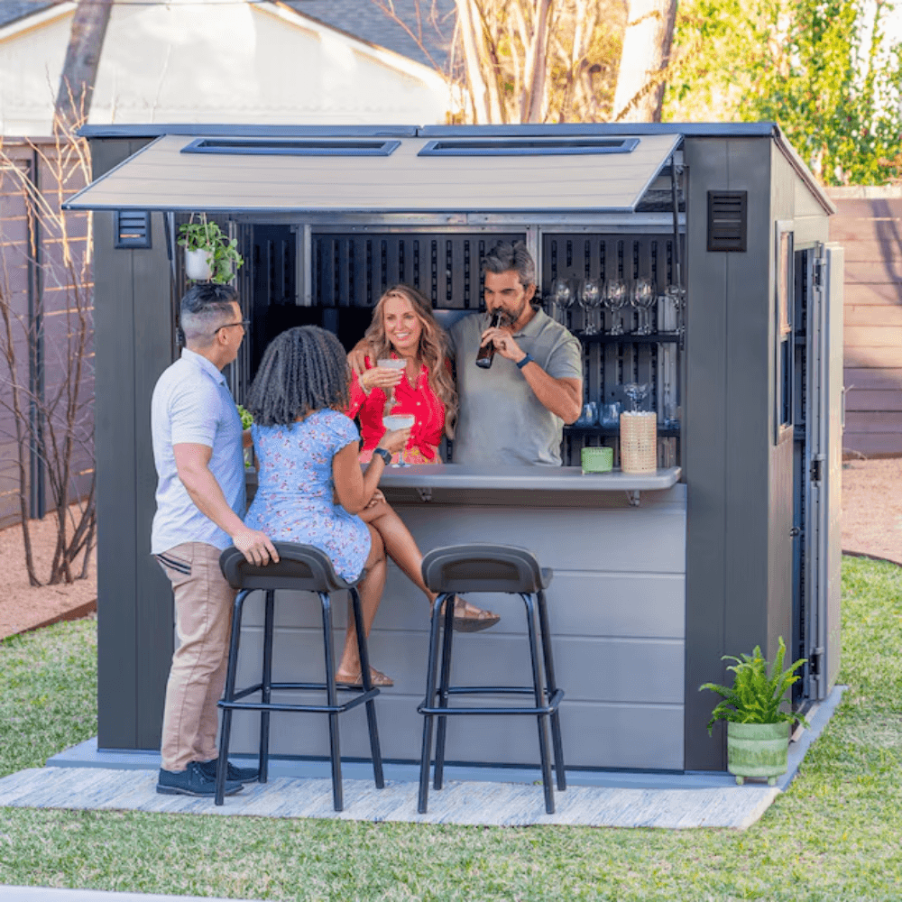 Suncast Cabana Entertainment Shed 2.44 m x 2.13 m Resin Standard Pent Storage Shed with Floor Kit