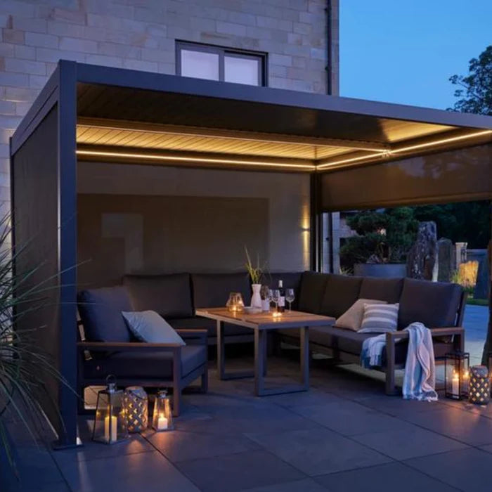 Royce Cube Aluminium Luxury Pergola with Solar LED Light Pack | Anthracite | 3.6 x 6 Metre
