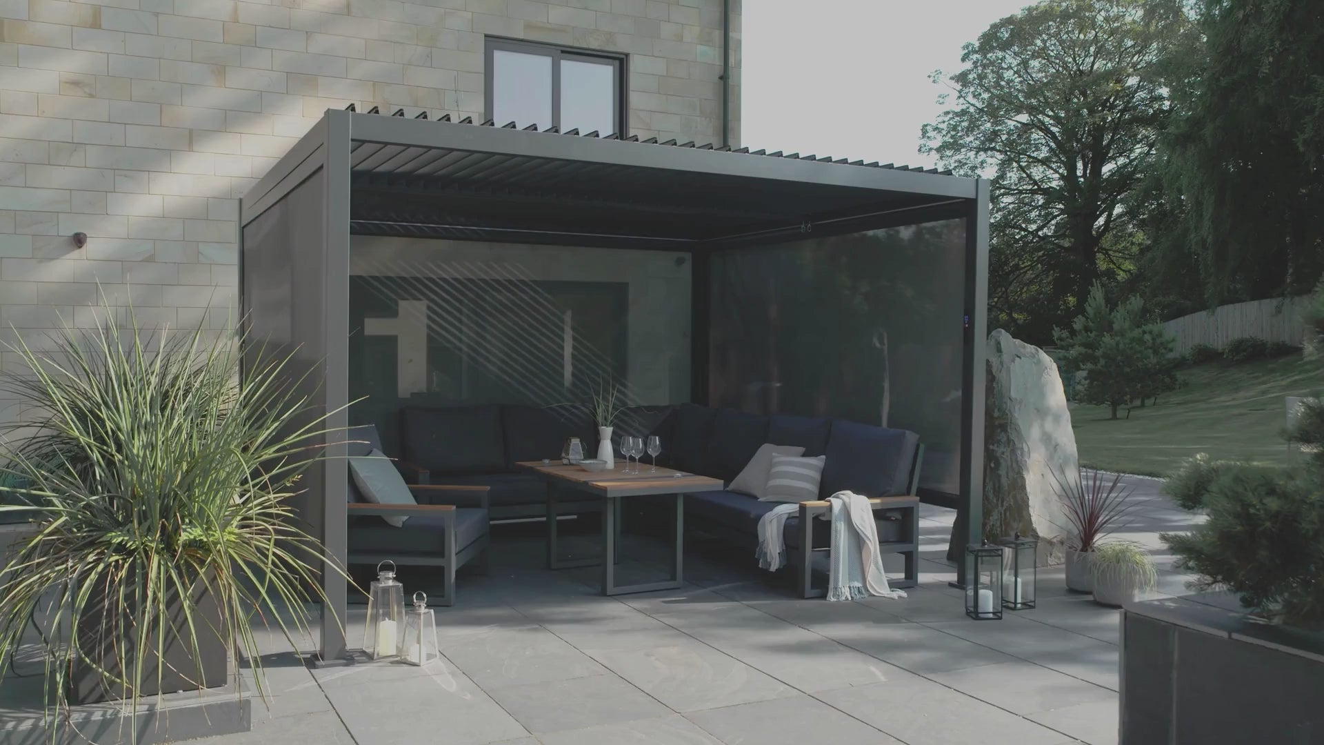 Royce Cube Aluminium Luxury Pergola with Solar LED Light Pack | Anthracite | 3.6 x 6 Metre