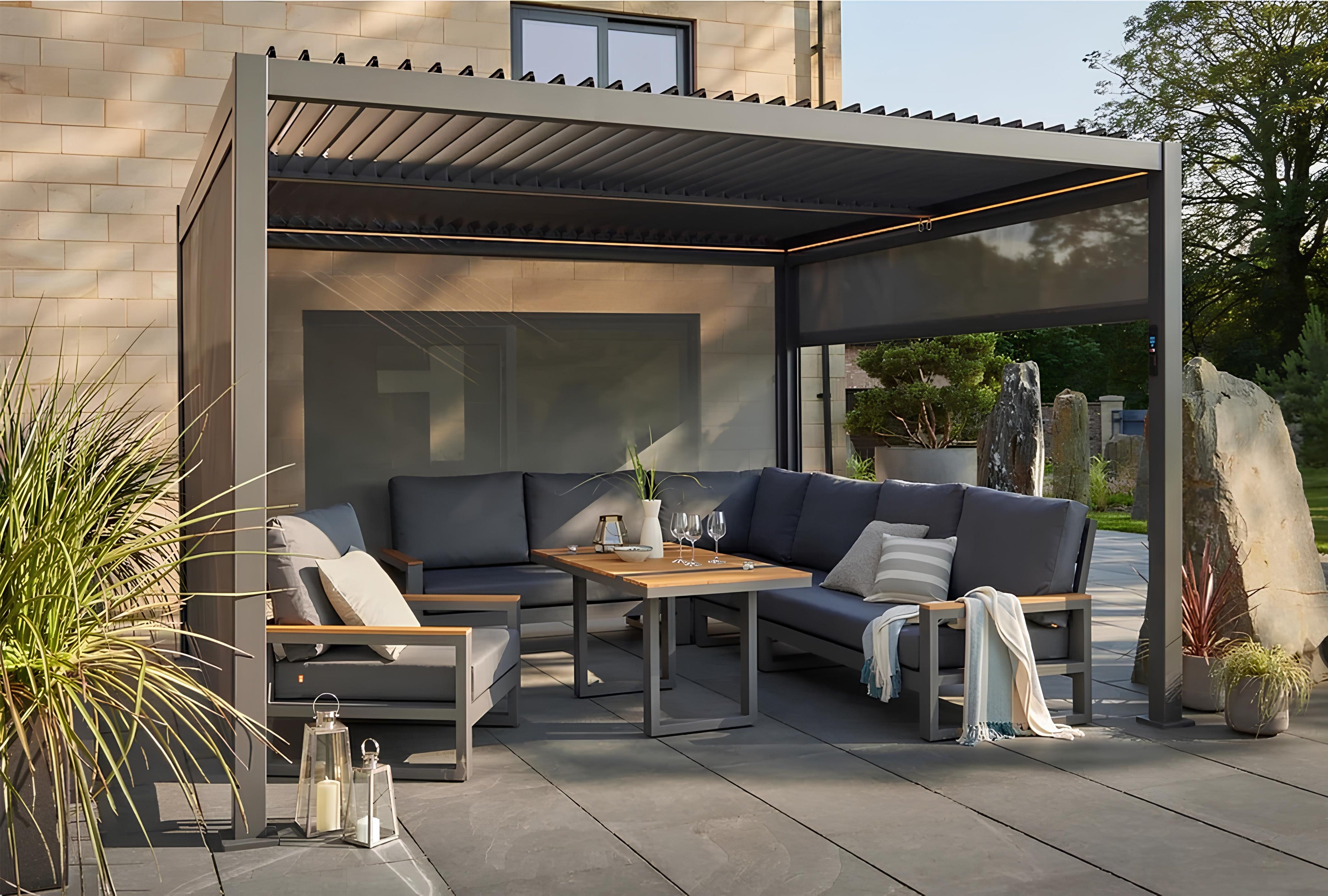Royce Cube Aluminium Luxury Pergola with Solar LED Light Pack | Anthracite | 3.6 x 6 Metre