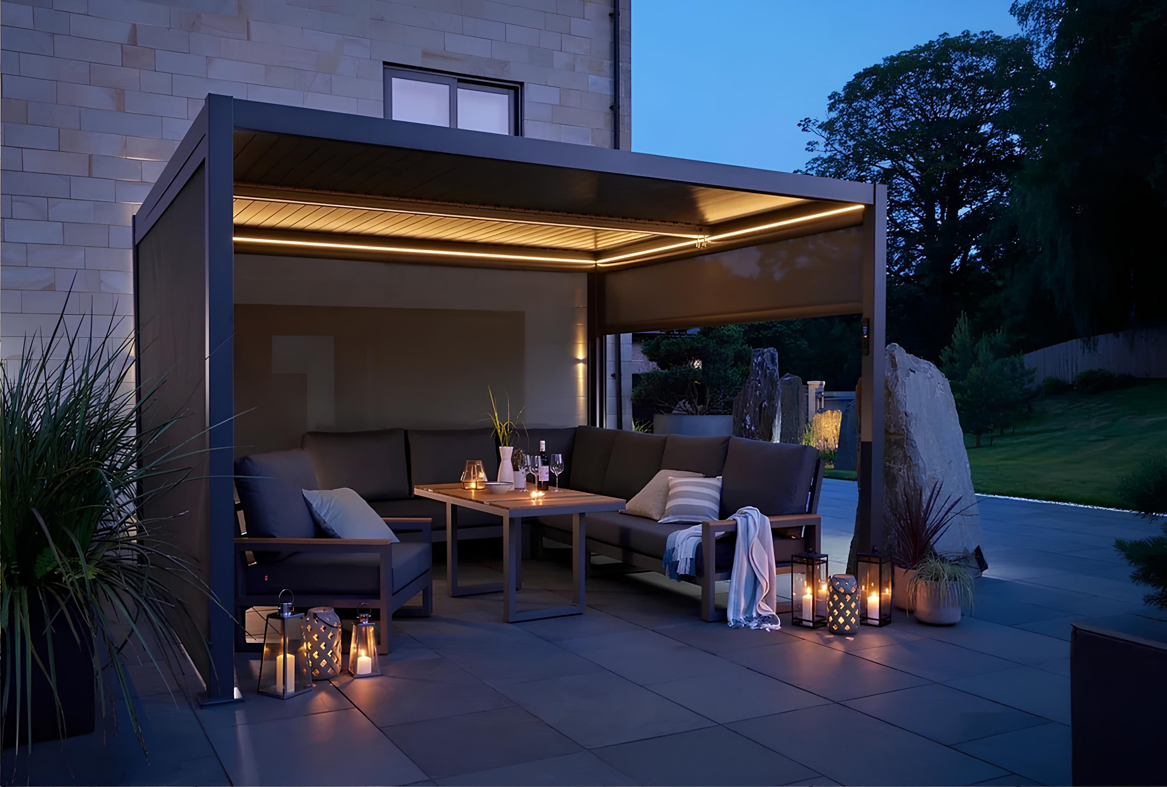 Royce Cube Aluminium Luxury Pergola with Solar LED Light Pack | Anthracite | 3 x 3 Metre