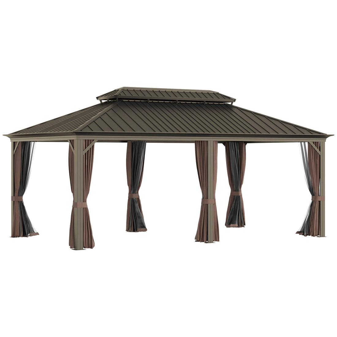 3.7m (H) x 6.1m (W) Hardtop Gazebo with Double Roof, Steel and Aluminum Construction, Large Gazebo for Parties and Outdoors